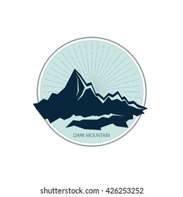 Mountains Emblem, Sunburst and the Mountains, Design Element,  Vector Illustration