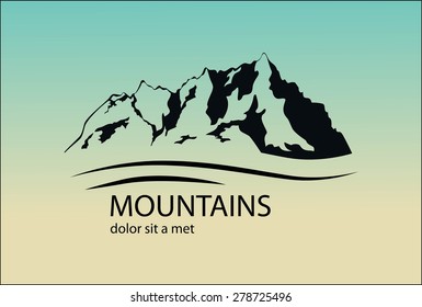 Mountains emblem. Tourism logo element. Vector background.