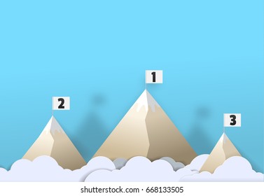 Mountains with embroidered flags vector paper art cute illustration paper cut