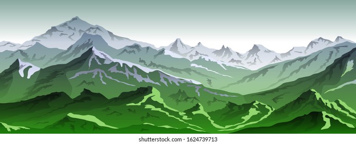 mountains eps 10 illustration background View of green - vector art