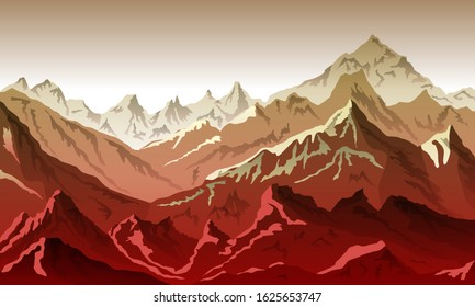 mountains eps 10 illustration background View of red - vector art