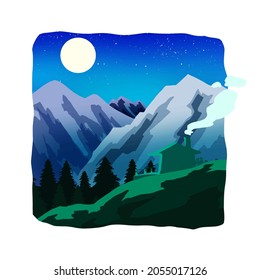 mountains in europe vector in a square frame on a white background