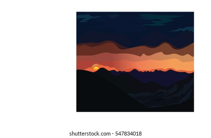 The mountains evening glow vector landscape illustration