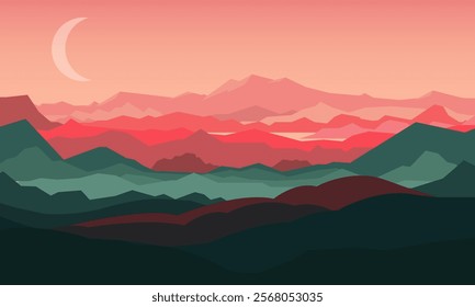 Mountains in the evening. Vector illustration of a mountain landscape.