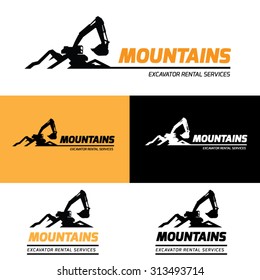 Mountains Excavator Vector Logo Template.