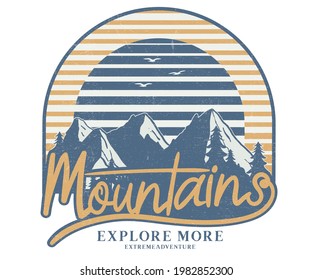 Mountains Explorer, wilderness, adventure, camping  graphics print design