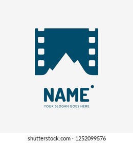 The mountains and film. Vector logo design. Business concept icon.