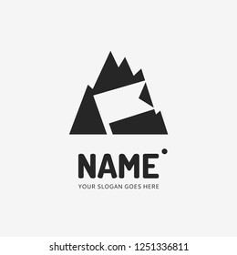 The mountains and finish flag. Vector logo design. Business concept icon.