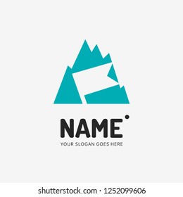 The mountains and finish flag. Vector logo design. Business concept icon.