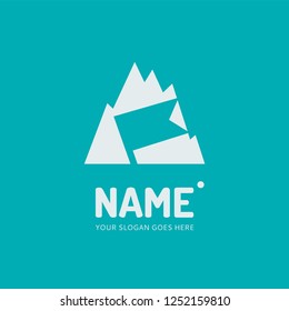 The mountains and finish flag. Vector logo design. Business concept icon.