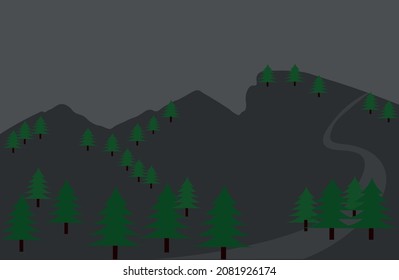 Berge mit Tannenbäumen im flachen Stil