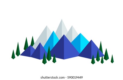 Mountains and fir trees. Low polygon illustration