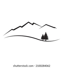 Mountains firs stylized illustration showing alpine landscape