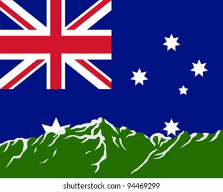 Mountains with flag of Australia