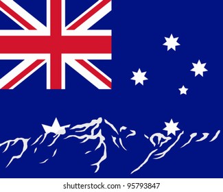 Mountains with flag of Australia