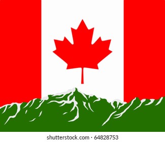 Mountains with flag of Canada