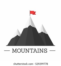 Mountains with flag emblem or logo, success or mission concept, vector eps10 illustration