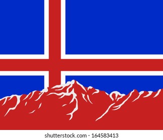 Mountains with flag of Iceland