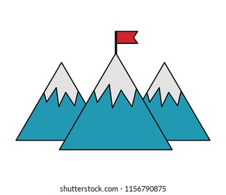 mountains with flag isolated icon