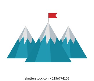 mountains with flag isolated icon