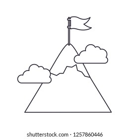 mountains with flag isolated icon