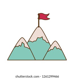mountains with flag isolated icon
