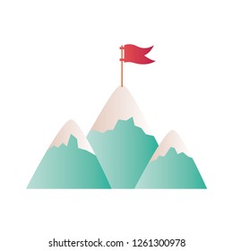 mountains with flag isolated icon
