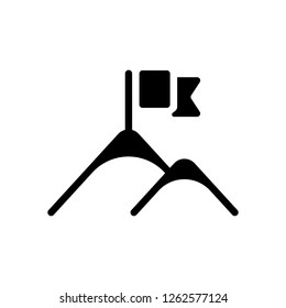 Mountains and flag logo, simple icon. Black icon on white background