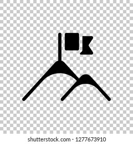 Mountains and flag logo, simple icon. Black symbol on transparent background