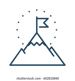 Mountains with Flag on a Peak vector icon as Aim Achievement or Leadership and Success