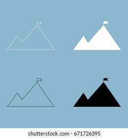 Mountains with a flag on top icon .