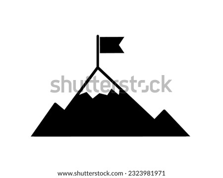 Mountains with flag on top icon. goal achievement icon.success symbol.