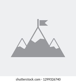 Mountains and flag on top, symbol of victory or success concept