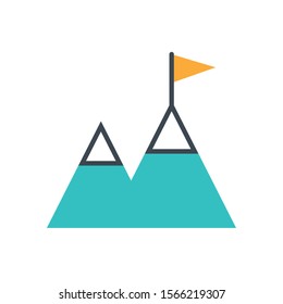 mountains with flag success icon vector illustration design