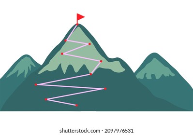 Mountains with Flag a target tracking path to the top, motivation for success with mountain illustration. Best for nature background and wallpaper or business planning