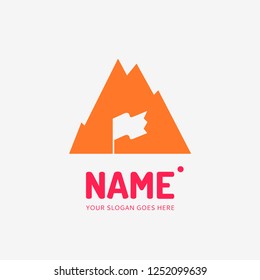 The mountains and flag. Vector logo design. Business concept icon.