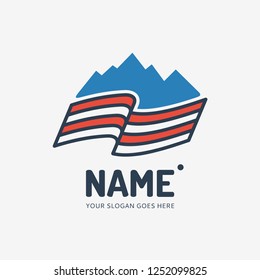 The mountains and flag. Vector logo design. Business concept icon.