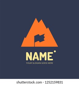 The mountains and flag. Vector logo design. Business concept icon.