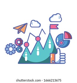 mountains with flag in white background vector illustration desing