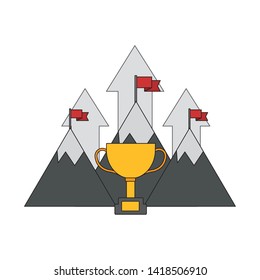 mountains flags arrows trophy success business vector illustration