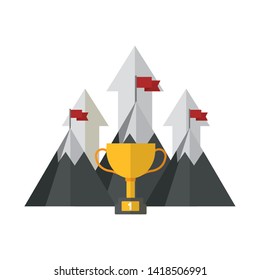 mountains flags arrows trophy success business vector illustration
