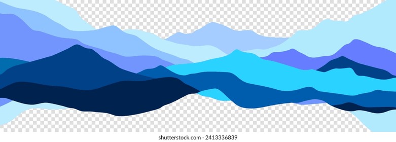 Mountains flat color illustration. Colorful hills on transparent background. Abstract simple landscape. Multicolored shapes. Vector design art