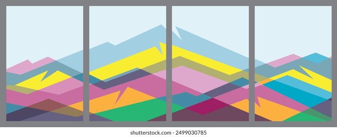 Mountains flat color illustration set. Abstract simple scene. Expand colorful hills. Multicolored abstract shapes. Vector design art
