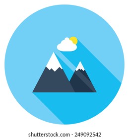 Mountains flat icon. Modern flat icons with long shadow effect in stylish colors. Icons for Web and Mobile Application. EPS 10. 