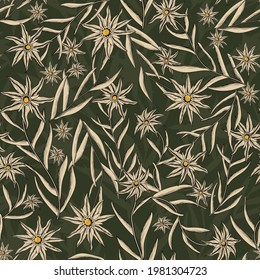 Mountains Flower named Edelweiss Vector Repeat Pattern. Seamless design great for wallpaper, fabric, backgrounds, packaging and more.