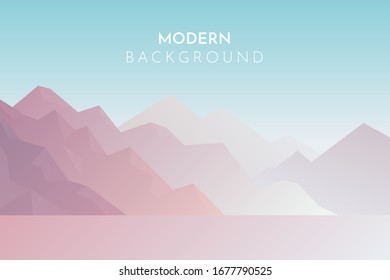 Mountains in the fog, Panorama, Abstract landscape, Vector banner with polygonal landscape illustration, Minimalist style