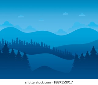 mountains and forest abstract landscape scenic vector illustration design