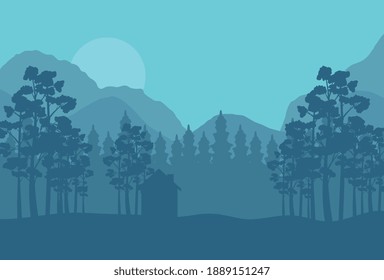 diseño de ilustraciones vectoriales abstractas de montañas y bosques