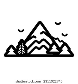 Montañas Icono Plano Del Bosque Aislado En Fondo Blanco