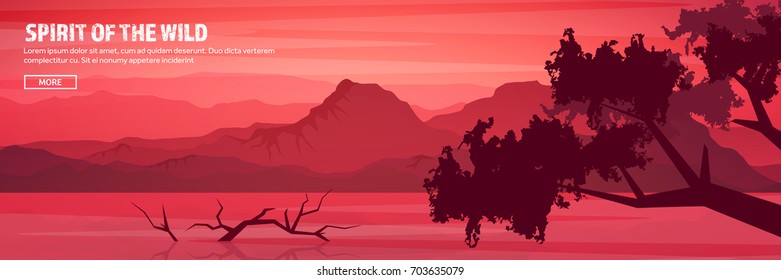 Mountains and forest header. Wild nature landscape. Travel and adventure.Panorama. Into the woods. Horizon line.Trees,fogfog.